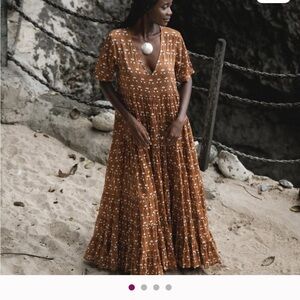 Daughters of India Floral Tan Maxi Dress